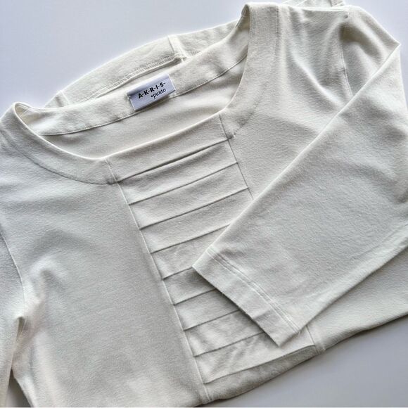 Akris Punto Ivory Stretch Modal Knit Top w/ Origami Fold Style Pleat Panel 8 US - Picture 2 of 16